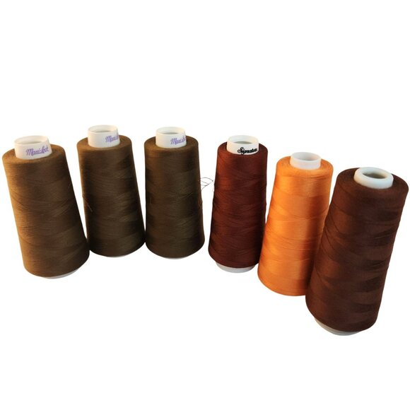 Maxi-Lock & Signature Sewing Thread Cones - Set Of 6 Brown & Orange Hues - Picture 1 of 8